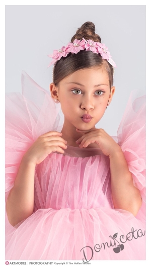 Официална детска къса рокля с тюл в розово с Луиза 2