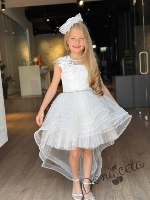 Официална детска рокля в бяло от дантела без ръкав Шантал 1