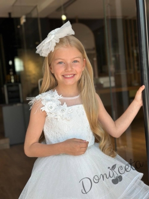 Официална детска рокля в бяло от дантела без ръкав Шантал 2