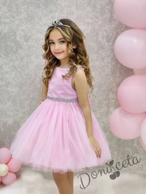 Официална детска рокля в розово с тюл Девора