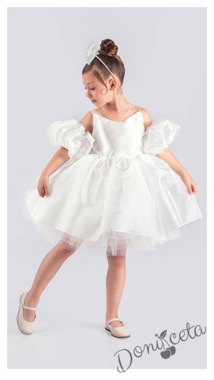 Официална детска рокля с тюл в бяло Даян