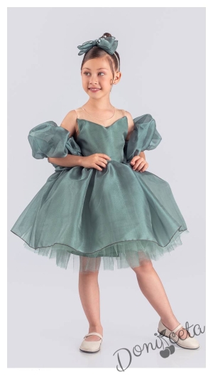 Официална детска рокля с тюл в зелено Даян