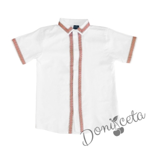 Детска риза с къс ръкав за момче/момиче в бяло с фолклорни/етно мотиви 111
