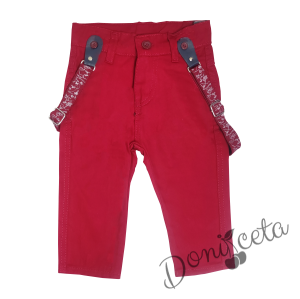 Бебешки комплект от риза в бяло с папийонка и панталон в червено 3