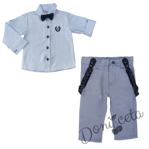 Бебешки комплект от риза в с папийонка и панталон в светлосиньо