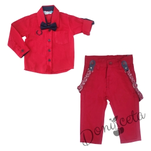 Бебешки комплект от риза с папийонка и панталон в червено 1