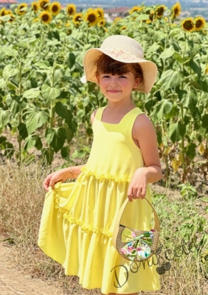 Официална или ежедневна детска рокля с къдрички в жълто 7748829313