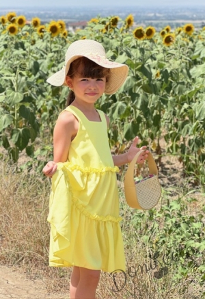 Официална или ежедневна детска рокля с къдрички в жълто 7748829317