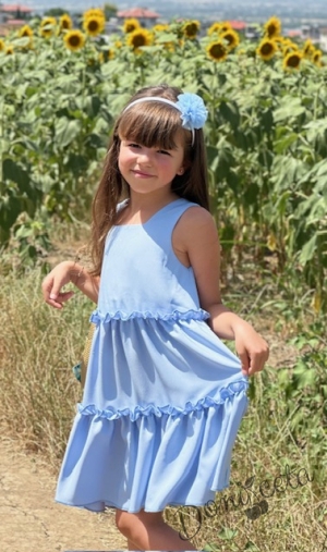 Официална или ежедневна детска лятна рокля с къдрички в светлосиньо 774882933911