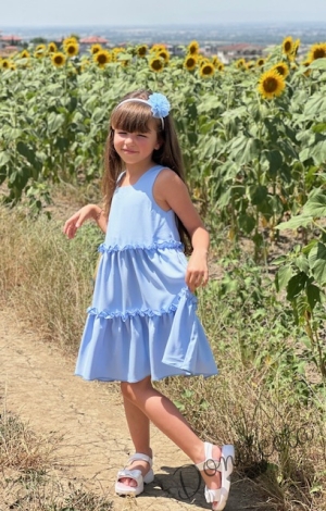 Официална или ежедневна детска лятна рокля с къдрички в светлосиньо 774882933912