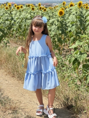 Официална или ежедневна детска лятна рокля с къдрички в светлосиньо 774882933915
