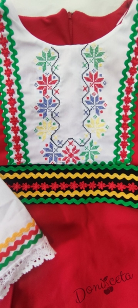 Детска народна носия 73-сукман в червено  с фолклорни етно мотиви 