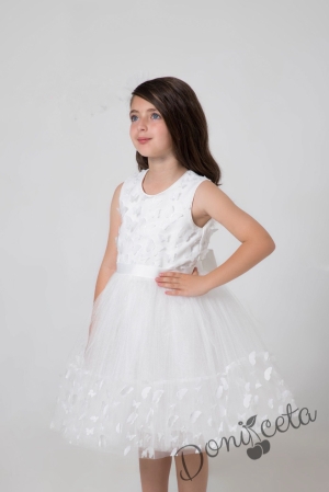Детска официална рокля без ръкав с богат тюл и пеперуди в бяло Алекс