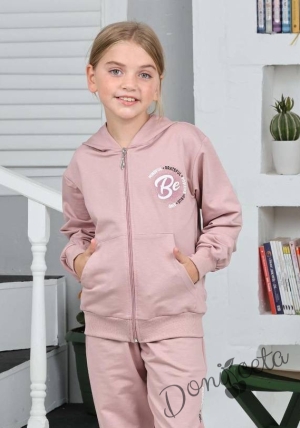 Children's sports set for girl from sweatshirt and trousers in rose ash