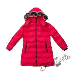 Winter  jacket in ruspberry colour with a hood