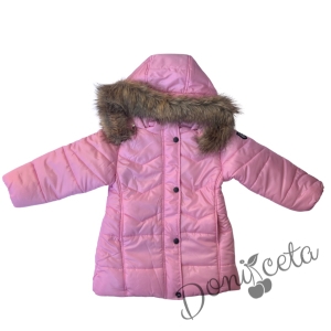 Winter  jacket in ruspberry colour with a hood