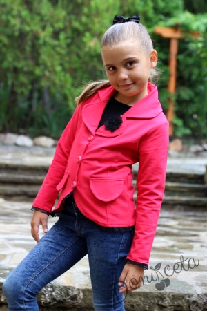 Детско сако за момиче в цвят малина с дантела 