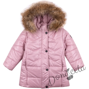 Winter  jacket in ruspberry colour with a hood