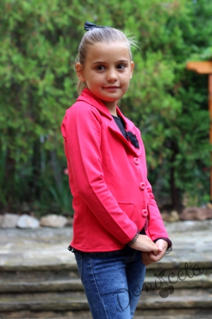 Детско сако за момиче в цвят малина с дантела 