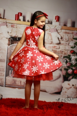 Official children's dress with long sleeves in red with lace and tulle