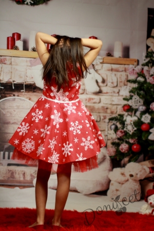 Official children's dress with long sleeves in red with lace and tulle