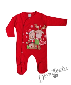 Christmas baby jumpsuit in red with reindeer 94364569