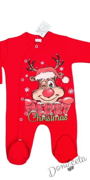 Christmas baby jumpsuit in red with reindeer 94364569