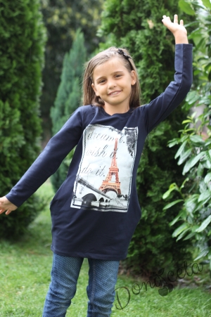 Long-Sleeved Children's Dress with Patterns of Paris