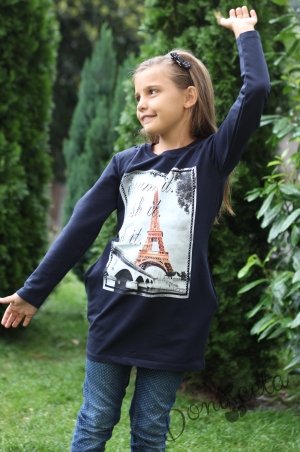 Детска рокля-туника с дълъг ръкав с Париж