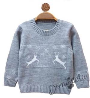 Knitted Christmas sweater in blue with a snowman