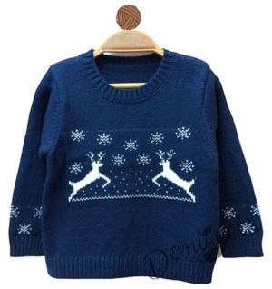 Knitted Christmas sweater in blue with a snowman