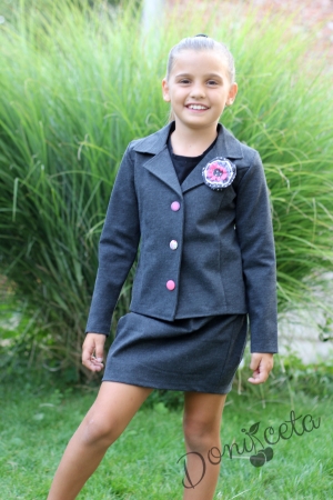 Girl's set of a jacket with a skirt in grey