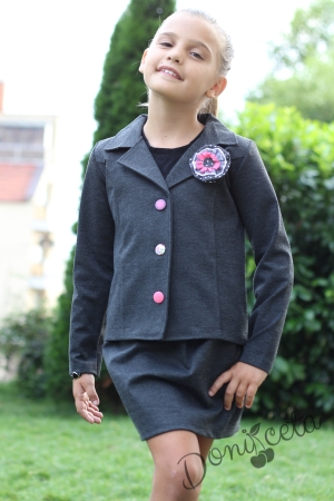 Girl's set of a jacket with a skirt in grey