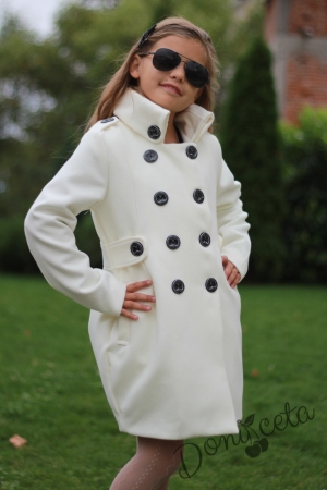 Зимно детско палто за момиче  в екрю  с копчета