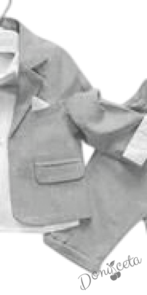 Бебешки комплект за момче от 4 части в сиво - сако, панталон, риза в бяло и папийонка 2