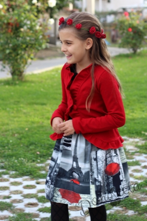Детска жилетка в червено с къдрички от плетиво