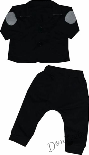Детски комплект сако с панталонки за момче в черно