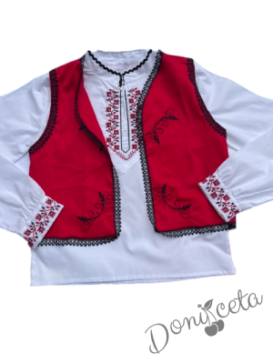 Народна носия за момче 50 с бродерия на риза, елек и потури, кариран колан и гети 2