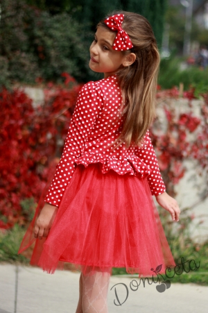 Официална детска рокля с тюл в червено