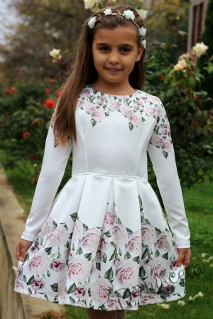Официална детска рокля с дълъг ръкав с рози Даная