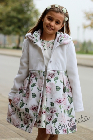 Комплект от  детска рокля с дълъг ръкав с палто в същия десен Даная