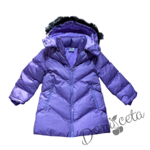 Детско зимно яке за момиче с качулка в лилаво 5