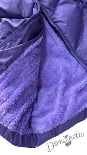 Детско зимно яке за момиче с качулка в лилаво 6