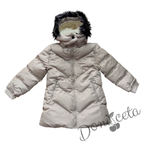 Детско зимно яке за момиче с качулка в бежово 4