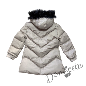 Детско зимно яке за момиче с качулка в бежово 5