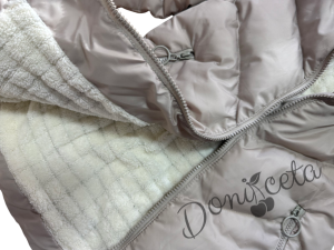 Детско зимно яке за момиче с качулка в бежово 2