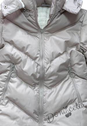 Детско зимно яке за момиче с качулка в бежово5