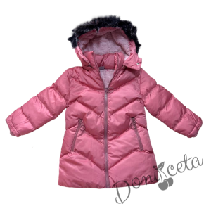 Детско зимно яке за момиче с качулка в пепел от рози 1