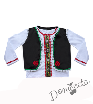 Дамска или детска народна носия 55 с косичник за глава-риза, пола, елек и червена престилка с фолклорни/етно мотиви  2