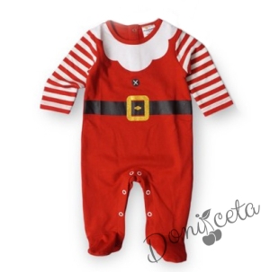 Коледен бебешки гащеризон в червено с райе  1